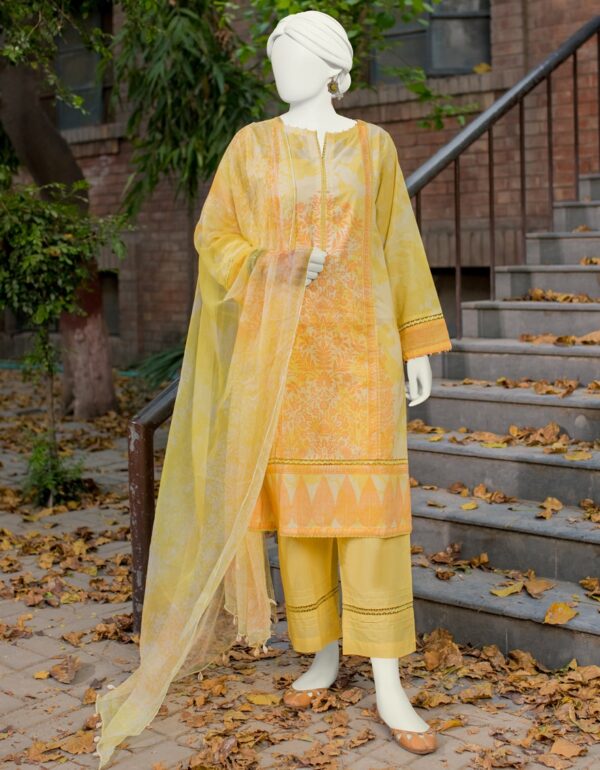 JUNAID JAMSHED Printed Lawn 3 Piece With Printed Chiffon Dupatta - Summer Collection - Image 2