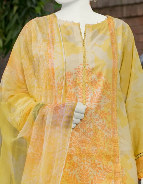 JUNAID JAMSHED Printed Lawn 3 Piece With Printed Chiffon Dupatta - Summer Collection - Image 3